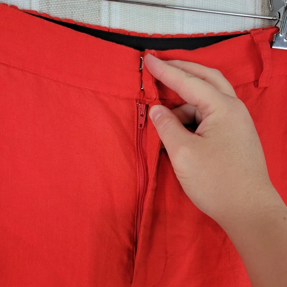 Zara Woman High Rise Wide Leg 100% Linen Pants Red Size Large Lagenlook